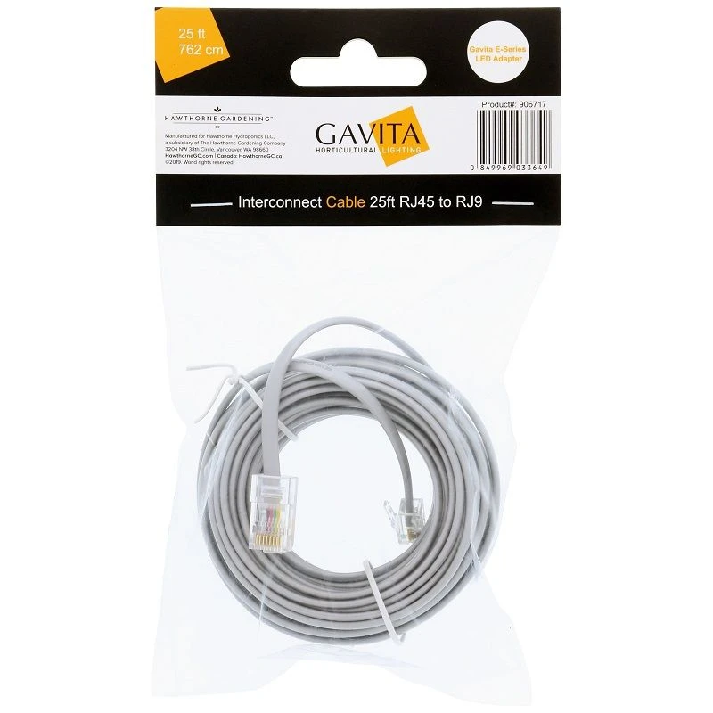 Gavita E-Series LED Adapter Interconnect Cable 25ft RJ45 To RJ9 3 Gavita E-Series LED Adapter Interconnect Cable 25ft RJ45 To RJ9