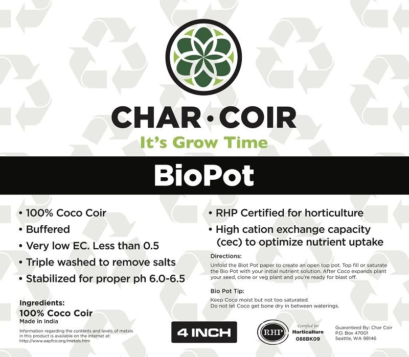 Char Coir BioPot - 4 In / 1/2 Gallon 3 Char Coir BioPot - 4 In / 1/2 Gallon