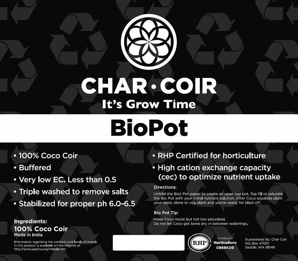 Char Coir BioPot - 8 Liter / 4 Gallon 3 Char Coir BioPot - 8 Liter / 4 Gallon